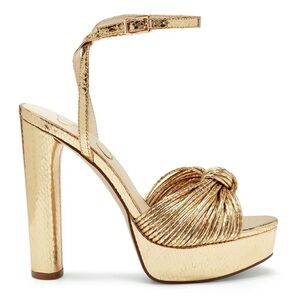 Jessica Simpson Immie Platform Heeled Knot Front Sandal in Gold Metallic Snake
